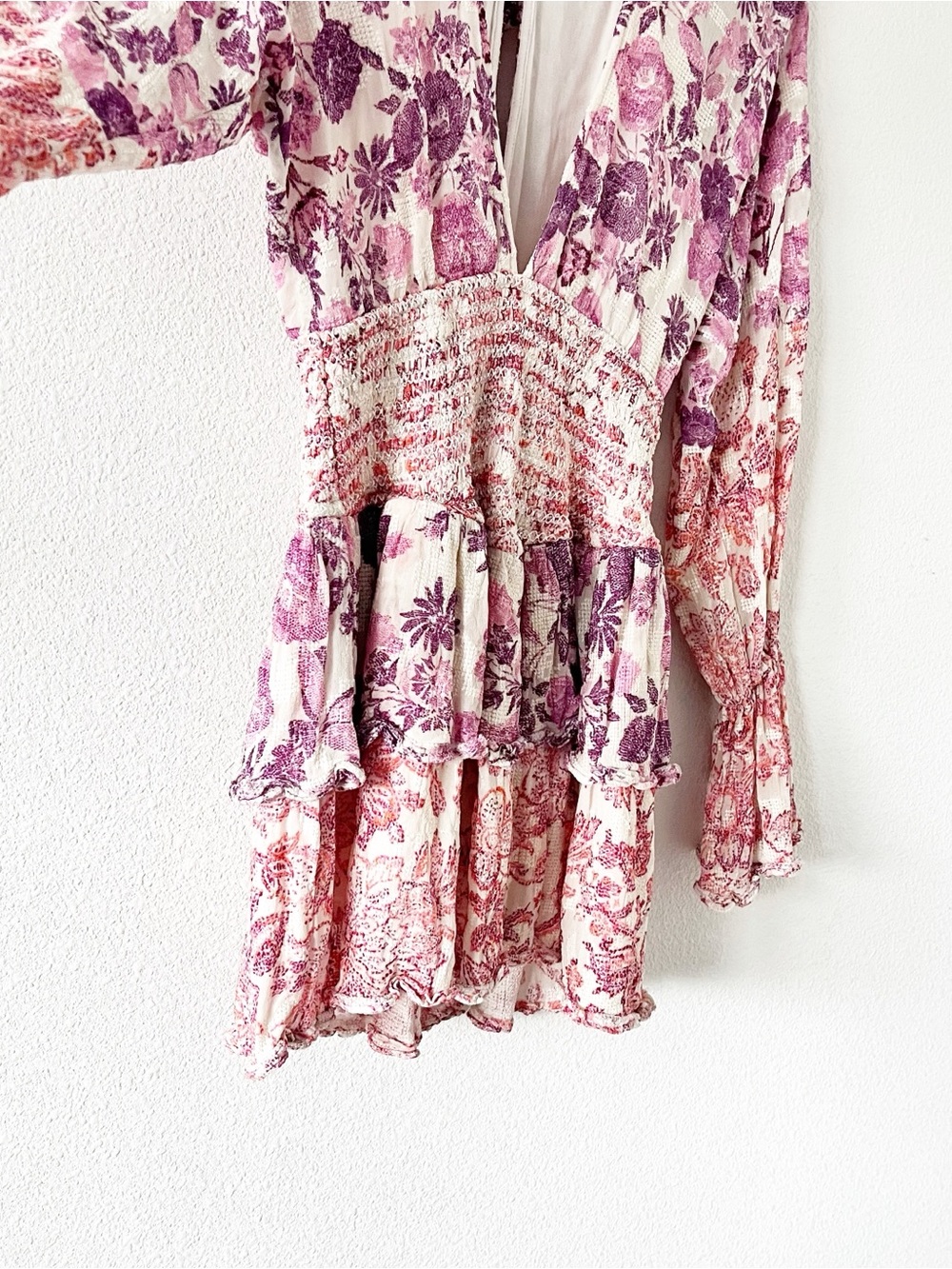 Hemant & Nandita Pastel Pink Ruffle Plunging Tie Back Romantic Boho Mini Dress - Picture 5 of 10